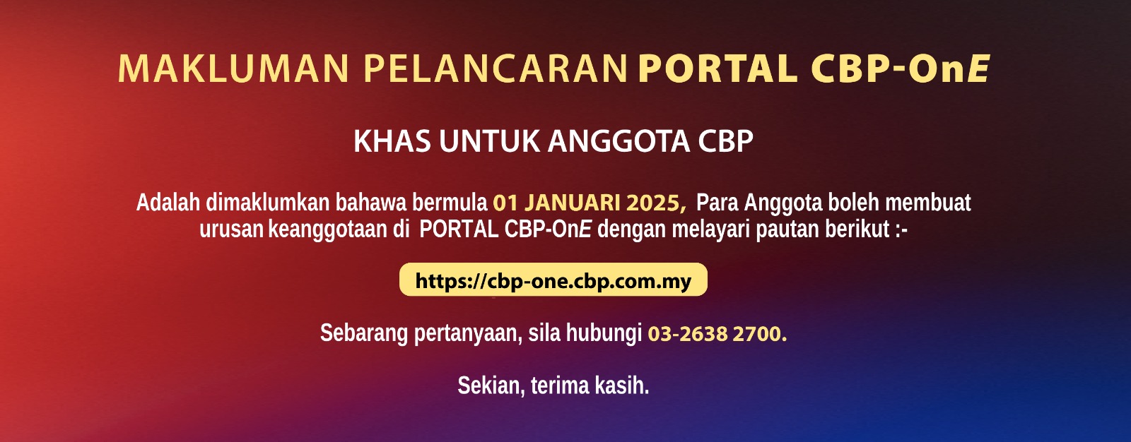Makluman Pelancaran Portal CBP-OnE
