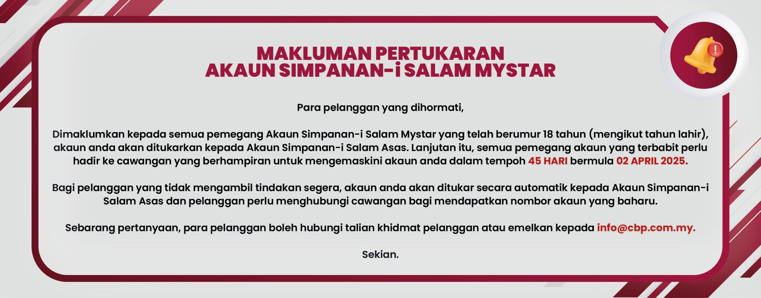 Penukaran Akaun Mystar